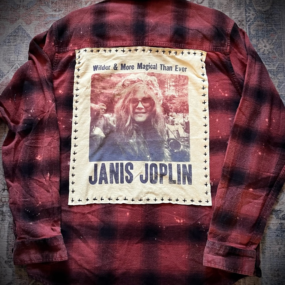 Janis Joplin vintage flannel shirt handmade one of a kind upcycle-recycle